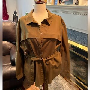 Good American Safari Tie Waist Tunic Fits 3X in Dirty Olive Color Washed Unworn